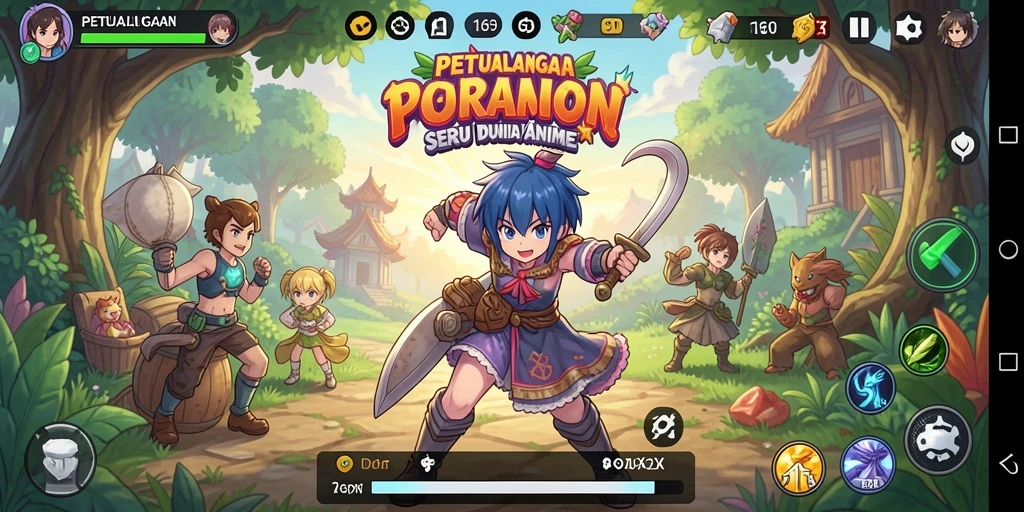 Tampilan gameplay seru dengan karakter anime yang ikonik.