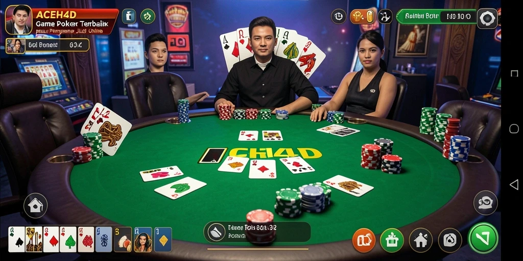 Screenshot utama ACEH4D menunjukkan pemain terlibat dalam permainan Poker yang intens.