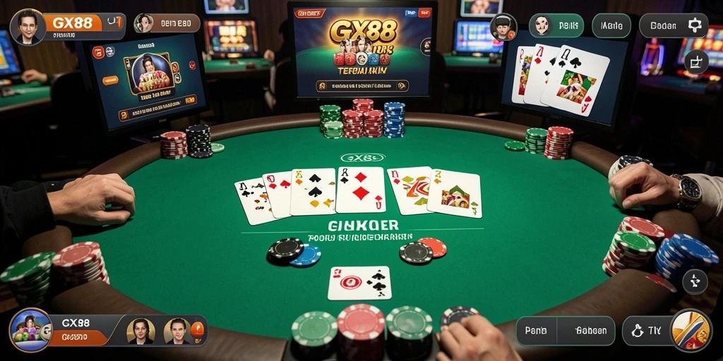 Screenshot utama GX88 dengan tampilannya yang menakjubkan saat bermain Poker.