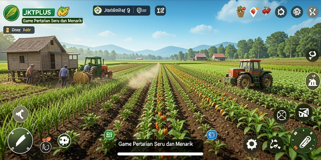 Tampilan gameplay seru dalam JKTPLUS dengan ladang yang subur.