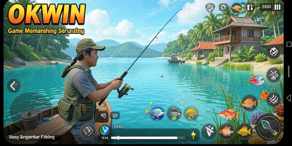 Screenshot gameplay <strong>OKWIN</strong> menampilkan aksi memancing seru dengan grafik yang indah.