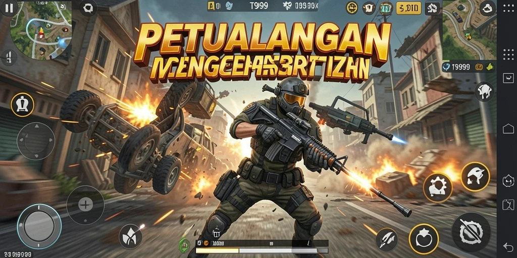 Tampilan utama gameplay T9999 dengan aksi yang mendebarkan.