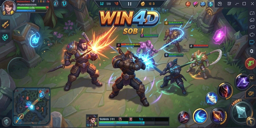 Screenshot gameplay WIN4D menampilkan aksi pertarungan yang seru dan intens.
